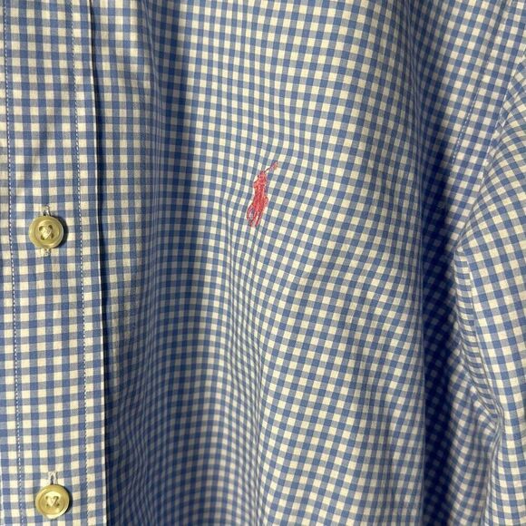 Ralph Lauren Custom Fit Blue White Checkered Button Down Shirt Size XL - Picture 2 of 6